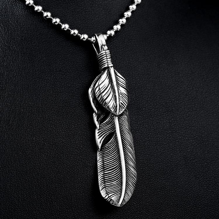 all in one place תכשיטי גברים Stainless Steel fashion Feather Pendant Necklace For Men And Women cool Jewelry gift