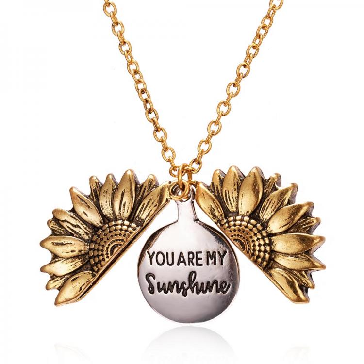 all in one place תכשיטי גברים 2020 New Elegant Women Gold Necklace Custom You are my sunshine Open Locket Sunflower Pendant Long Chain Necklace Jewelry Gift