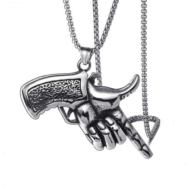 all in one place תכשיטי גברים European And American Retro Street Personality Titanium Steel Stainless Pistol Gesture Pendant Necklace Male