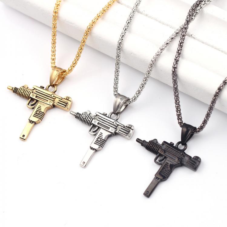 all in one place תכשיטי גברים Cool Gothic Hip Hop UZI Kolye GUN Shape Pendant Necklace Gold Black Silver Color Army Style Male Chain Men Necklaces  Jewelry