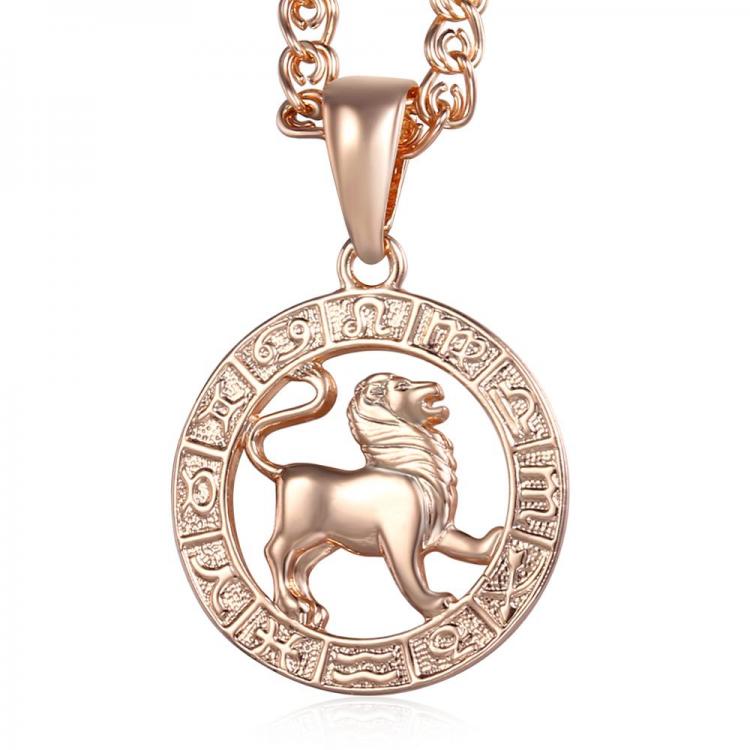 all in one place תכשיטי גברים Leo 12 Zodiac Sign Necklace 585 Rose Gold Pendant Necklace Male Jewelry Fashion Constellations Jewelry  GP182