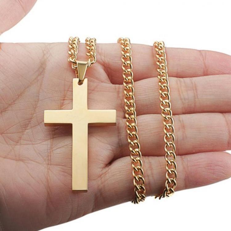 all in one place תכשיטי גברים Christian Titanium Steel Men Cross Nacklace Single Large Smooth Pendant Chain Male Cultist Jewelry Accessories Black/Gold/Sliver