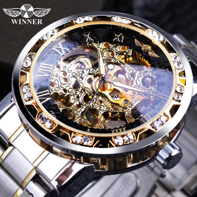all in one place שעונים Winner Transparent Fashion Diamond Luminous Gear Movement Royal Design Men Top Brand Luxury Male Mechanical Skeleton Wrist Watch