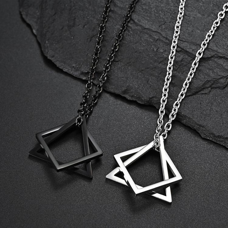 all in one place תכשיטי גברים Geometry Interlocking Square Triangle Male Pendant for Men Stainless Steel Modern Trendy Geometric Stacking Streetwear Necklace
