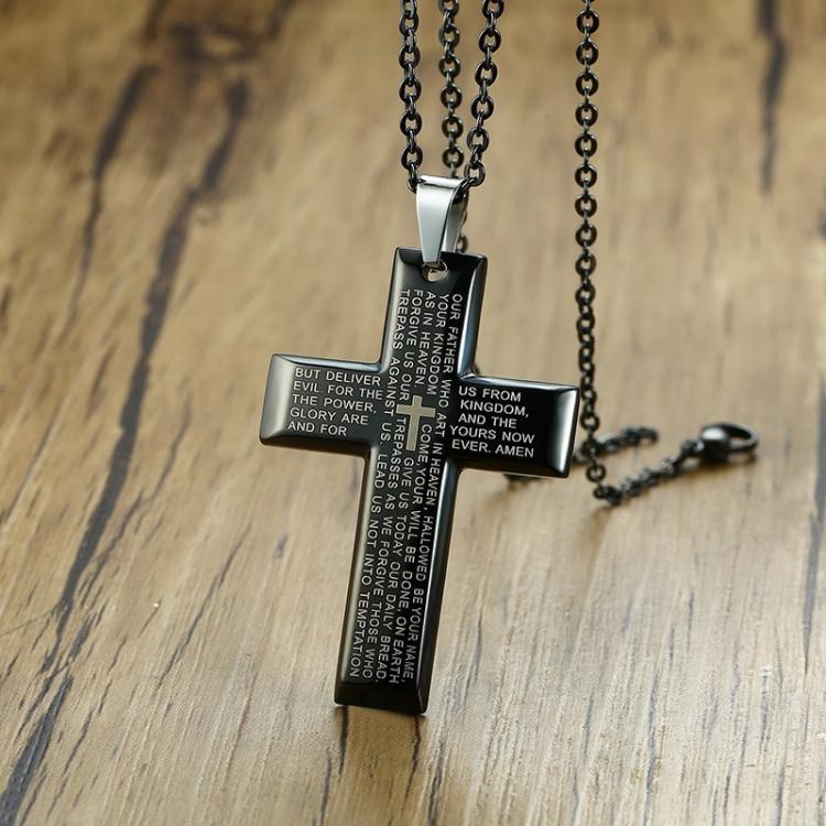 all in one place תכשיטי גברים Crucifix Necklace Our Father Prayer Men Cross Pendant Chain Spanish Prayer Medal Religious Medals Christian Jewelry