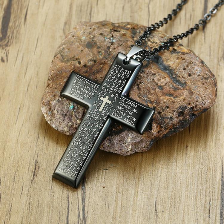 all in one place תכשיטי גברים Mens Stainless Steel Father Lord's Prayer Cross Pendant Necklace Bible Matthew 6:9-13