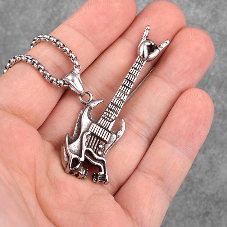 all in one place תכשיטי גברים Punk Style Death Rock Guitar Long Men Necklaces Pendants Chain Punk For Boyfriend Male Stainless Steel Jewelry Creativity Gift