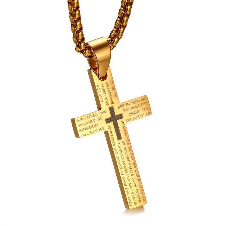 all in one place תכשיטי גברים Cross Necklaces Pendant  For Men Stainless Steel Our Father Crucifix Free Box Chian Link Male Jewelry
