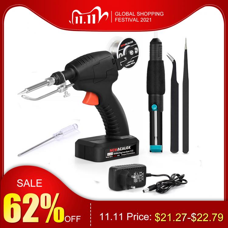 all in one place כלי עבודה NEWACALOX EU/US 80W Soldering Gun DC 12V Li-ion Rechargeable Cordless Soldering Iron Automatic Dormant Welding Gun Tool