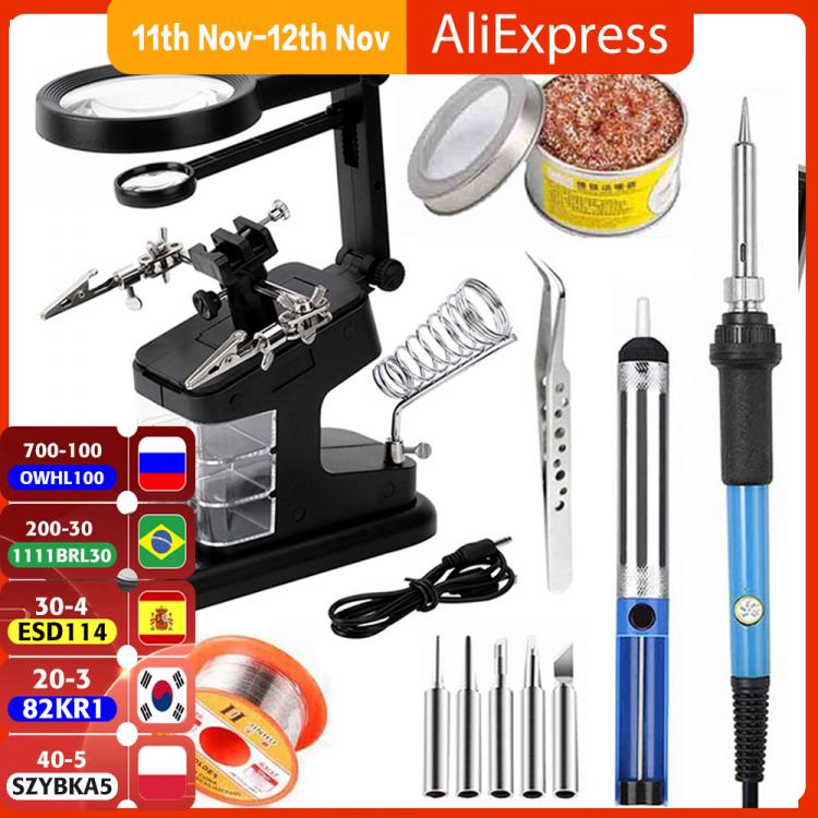 all in one place כלי עבודה Magnifying Glass Soldering Iron With LED Light Storage Box 3X 4.5X 25X Helping Hand Rework Station Repair Welding Tools