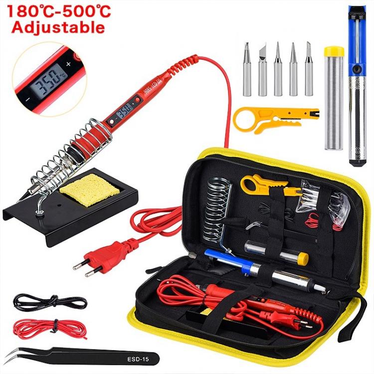 all in one place כלי עבודה New 908S Electric Soldering Iron Kit 80W 220V LCD Temperature Adjustable Solder Iron Kit Welding Tool Set Soldering Sips Wires