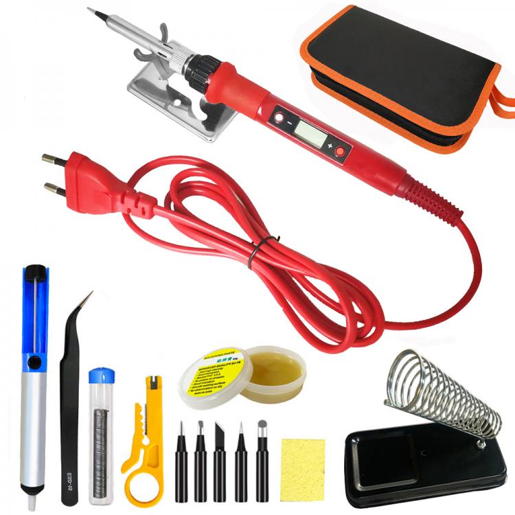 all in one place כלי עבודה 80W Digital Electric Soldering Iron Set Kit Welding Iron Staion 110V 220V with Soldering Paste Flux Tips Stand  Tool Bag