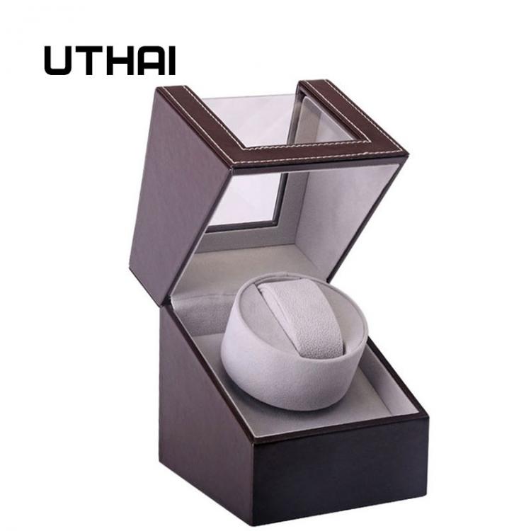 all in one place שעונים UTHAI U01 Brown Mechanical Watch Winding Box Motor Shaker Watch Winder Holder Display Jewelry Storage Organizer