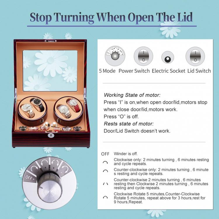 all in one place שעונים 4 Automatic Black Baking Finish Watch Winder with LED Light 6 Storage Case 10 Modes For Mechanical Watch collectors 2021 new