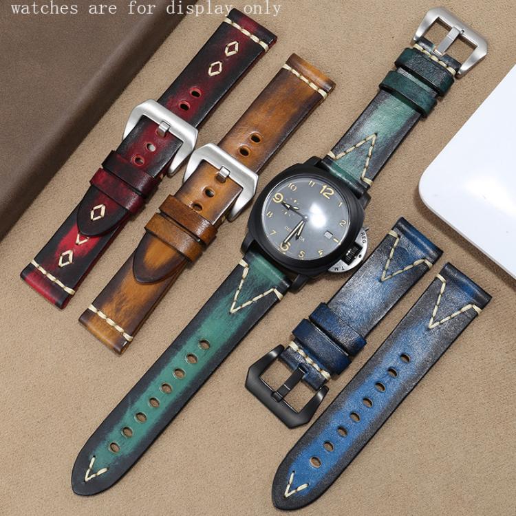 all in one place שעונים Handmade Genuine Leather Strap 22mm 24mm 26mm Red Blue Blackish Green Bracelet For Panerai CITIZEN Men's Retro Watch Chain