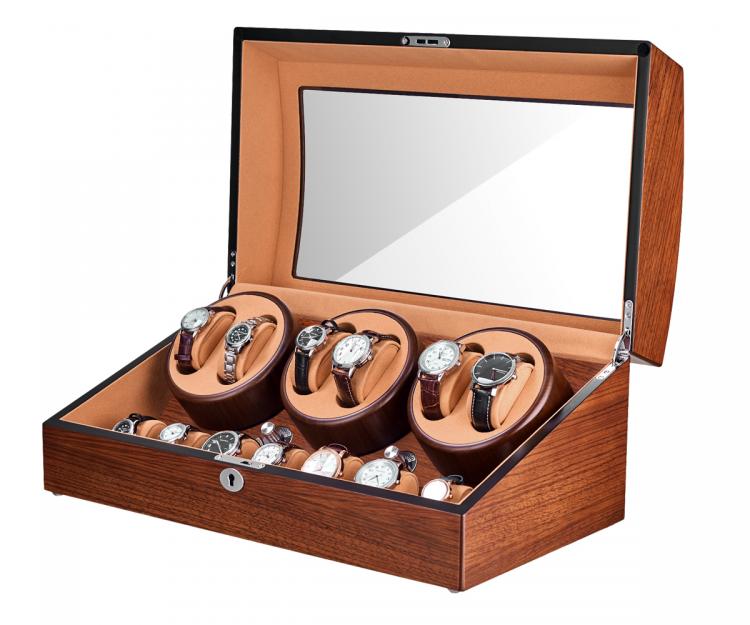 all in one place שעונים JQUEEN 5 modes Automatic Wood Watch Winder Display Box 6+7 Storages Fraxinus mandshurica Ultra-quiet Japanese motor Brown Velvet