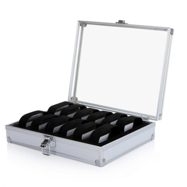 all in one place שעונים Useful Aluminium Watches Box 12 Grid Slots Jewelry Watches Display Storage Box Square Case Suede Inside Rectangle Watch Holder