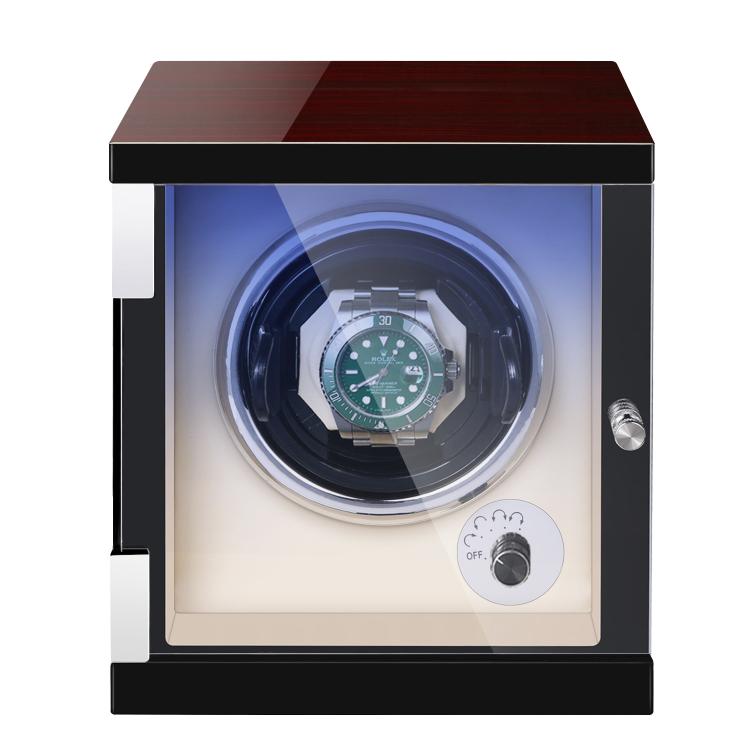 all in one place שעונים New Ebony Baking Finish Watch Winder with Quiet Motors 1+0 Storage Beige PU Leather Interior High Quality Wholesale Box LED