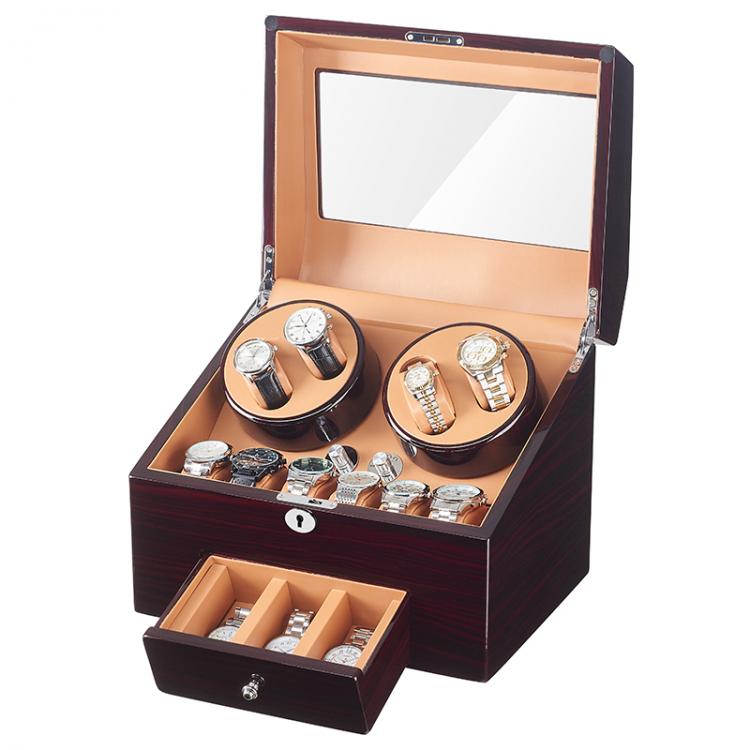 all in one place שעונים Automatic Watch Winder Display Box 4+9 Storages Ebony Baking Finish Brown PU Leather Interior