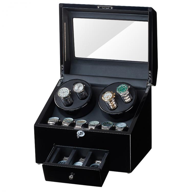 all in one place שעונים Automatic Baking Finish Wood Watch Winder Display Box 4+9 Storages Interior Black PU Leather With LED Light