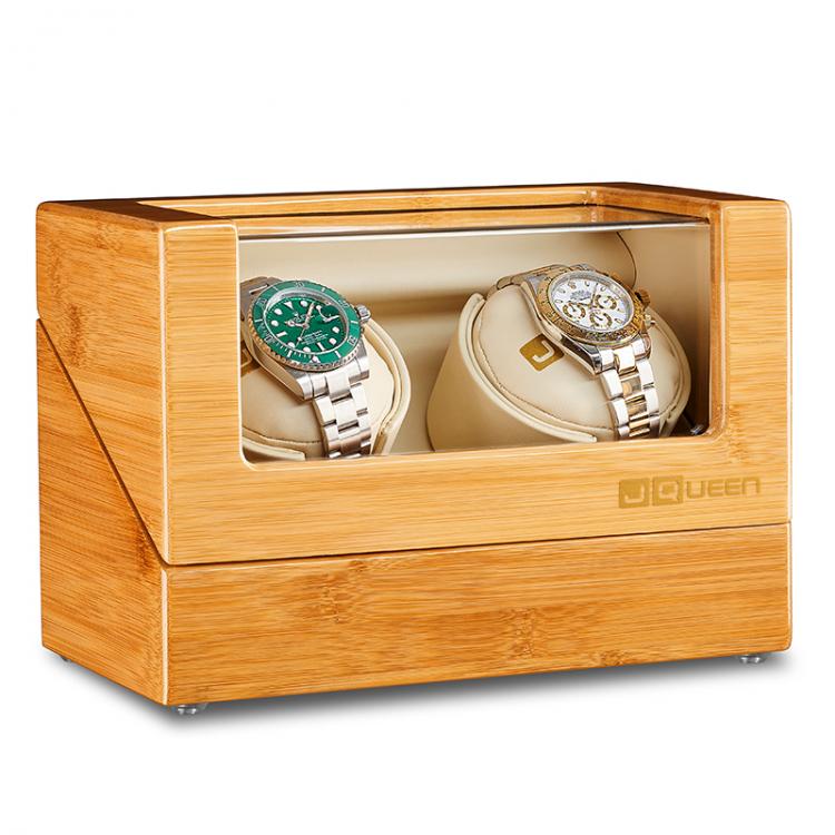 all in one place שעונים JQUEEN 5 Modes Bamboo Wood Watch Winder with Quiet Motors 2+0 Storage White PU Leather Interior High Quality AC adapter