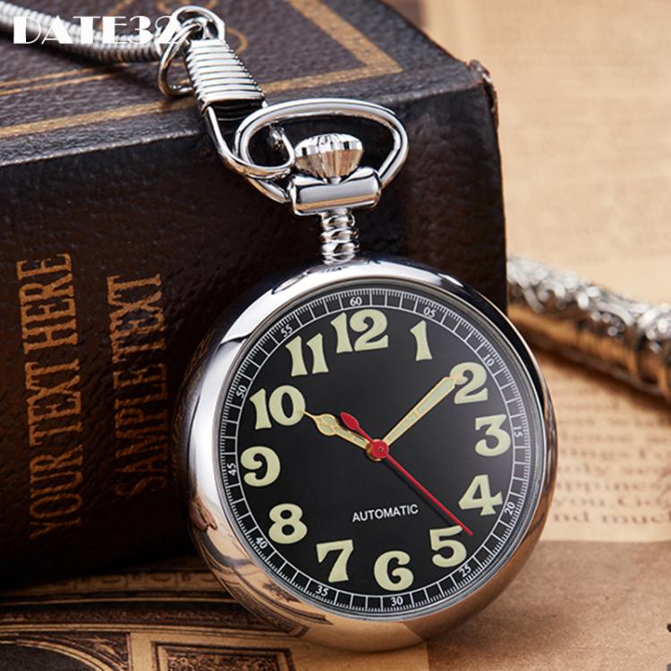 all in one place שעונים Luxury Automatic Mechanical Pocket Watch Easy Read Big Number Dial Fob Chain Luminous Quality Clock for Men Elderly Dropshipping