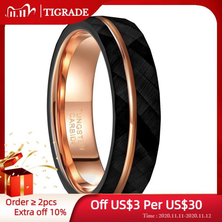 all in one place ארוסין וחתונה Tigrade 6mm 8mm Black Tungsten Rings for Men Women Thin Rose Gold Groove Hammered Wedding Band Ring Comfort Fit Size 5-14