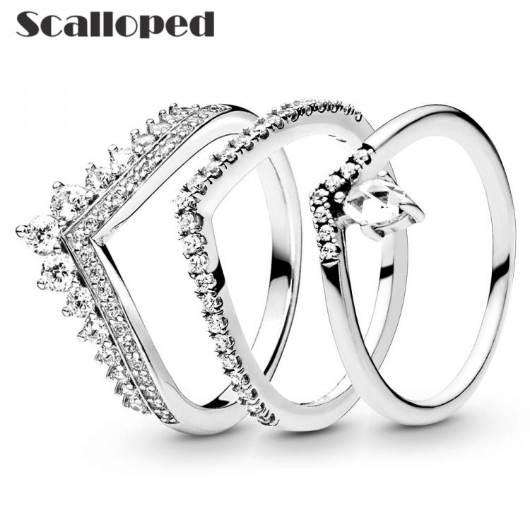 all in one place ארוסין וחתונה SCALLOPED Fashion Princess Wish Crown Rings Women Classic Clear CZ Female Temperament Statement Wedding Jewelry Dropshipping
