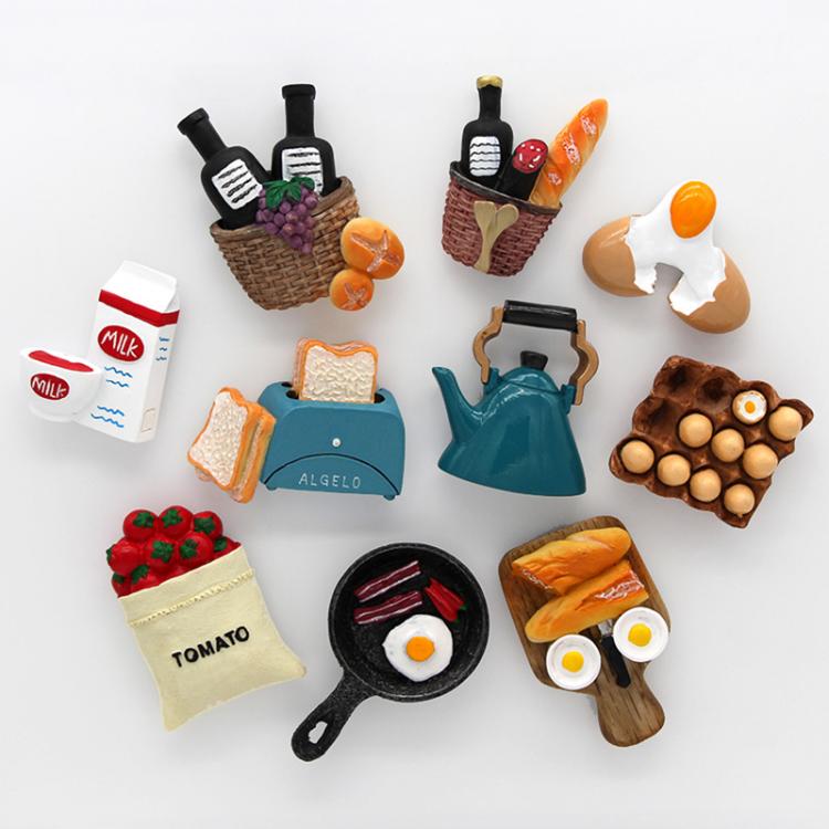all in one place עיצוב פנים Home decoration magnetic refrigerator paste sticky notes bread machine tomato egg pan teapot milk model fridge magnet collection