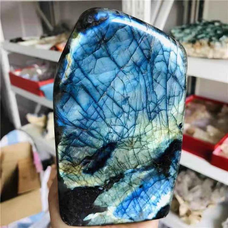 all in one place עיצוב פנים MOKAGY 150G-3900g Pretty Natural Crystal Quartz Polished Gemstone Large Labradorite Stone with Blue or Yellow Flash