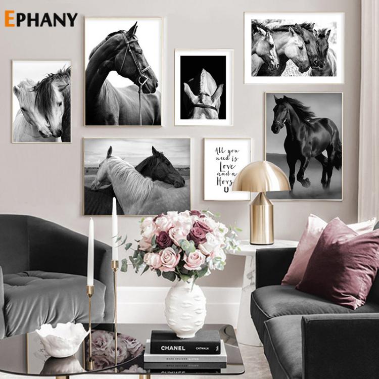 all in one place עיצוב פנים Wild Animal Wall Art Black White Horse Posters and Prints Modern Quote Canvas Painting Pictures for Living Room Home Decor