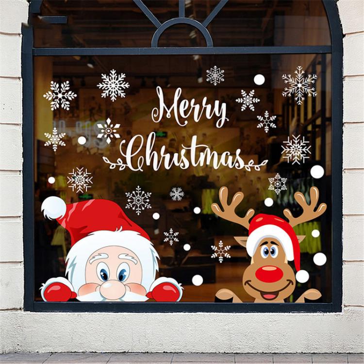 all in one place עיצוב פנים 2022 Removable Christmas PVC Static Sticker Santa Elk Window Stickers Beautify Snowflake Wall Decals New Year Party Glass Paste