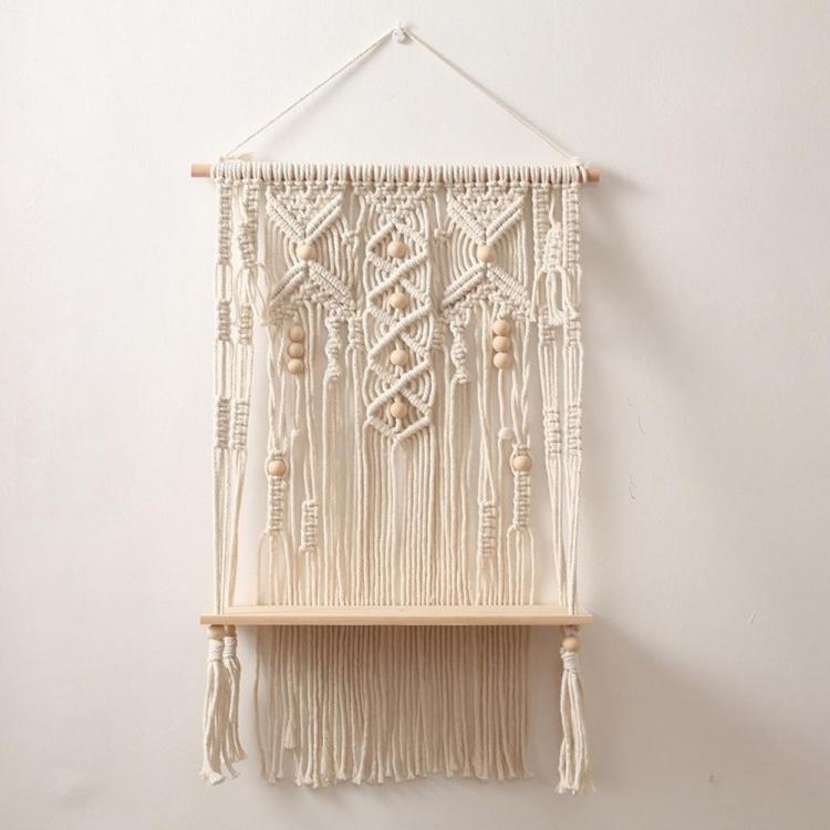 all in one place עיצוב פנים Macrame Tapestry Rack Hand-Woven Tapestry Wooden Shelf For Wall Bohemian Decorative Shelf Potted Plants Wall Hanging Shelf