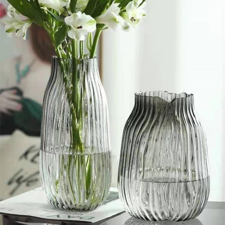 all in one place עיצוב פנים European Creative Vases Wave Gray Transparent Thicken Glass water lily rich bamboo flower vase home living room flower Bottles