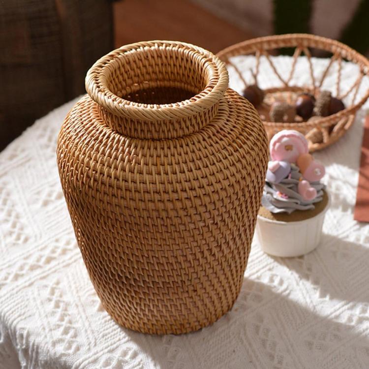 all in one place עיצוב פנים Country Style Home Decor Plant Flower Vase Wicker Vase Rustic Woven Rattan Vase Flower Basket Pot For Living Room Decoration