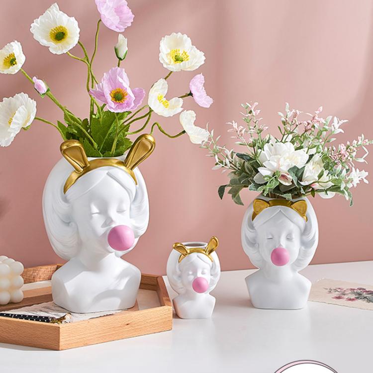all in one place עיצוב פנים Nordic Style Resin Girl Face Vase Cute Girl Bubble Gum Decorative Flower Pot Succulent Flower Pot Home Tabletop Decor
