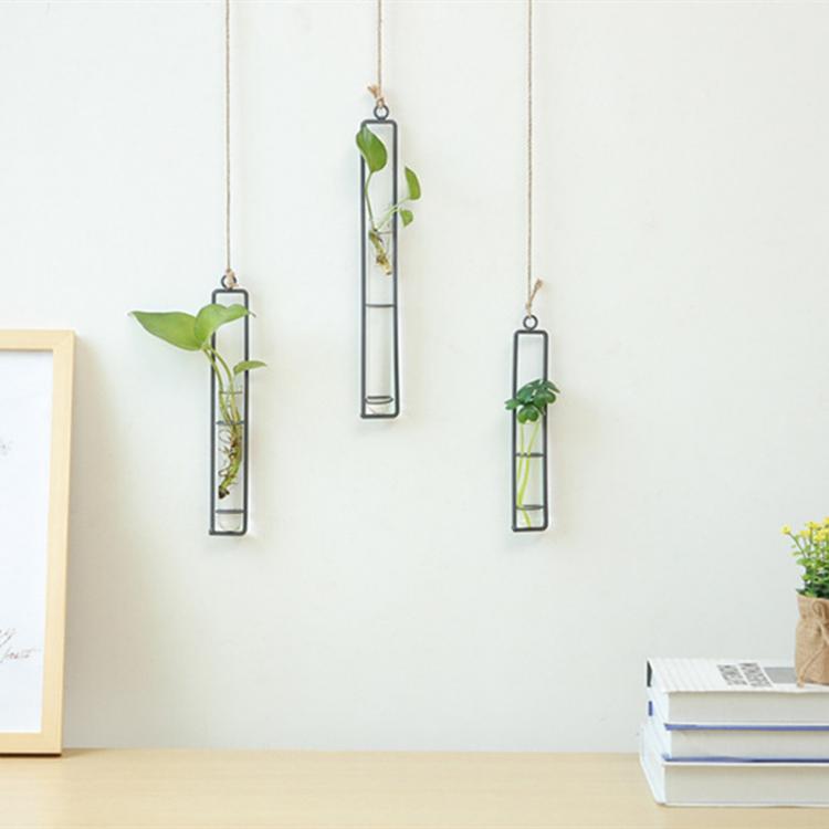 all in one place עיצוב פנים Creative Wall Hanging Flower Vase Iron Glass Hydroponics Planter Pot Transparent Hanging Flower Bottle Home Ornament Decoration