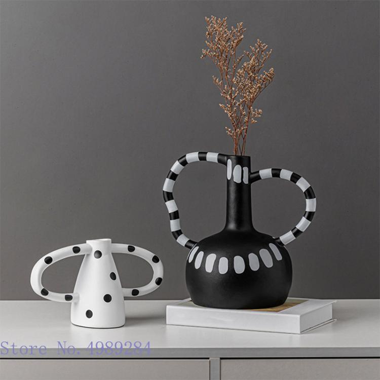 all in one place עיצוב פנים Creative ceramic vase Black and white spots Wave point Flower arrangement Abstract handicraft ornaments Home Decoration