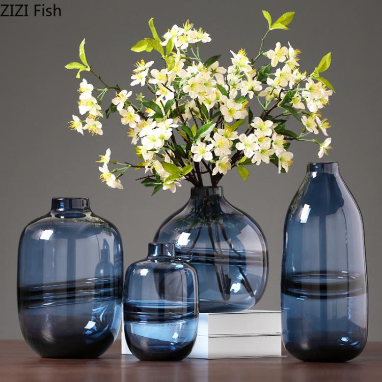 all in one place עיצוב פנים Creative Blue Hydroponic Dried Flower Arrangement Vase Ornament Living Room Bedroom Modern Dining Table Flower Glass Vase Crafts