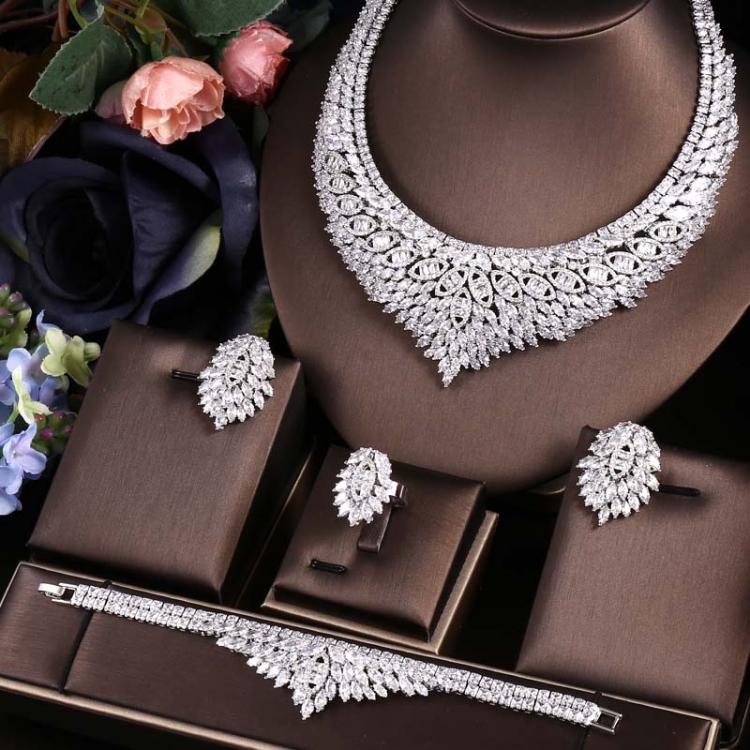 all in one place ארוסין וחתונה jankelly  African 4pcs Bridal Zirconia Jewelry Sets For Women jewelry sets & more Dubai Nigeria CZ Crystal Wedding Jewelry Set