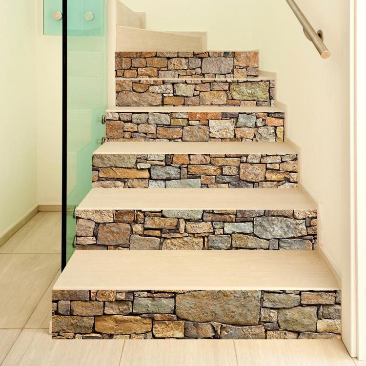 all in one place עיצוב פנים 13Pcs/Set Retro Stone Brick Staircase Sticker Home Stair Decoration Wallpaper Adhesive Vinyl Stairs Renovatie Mural trapstickers