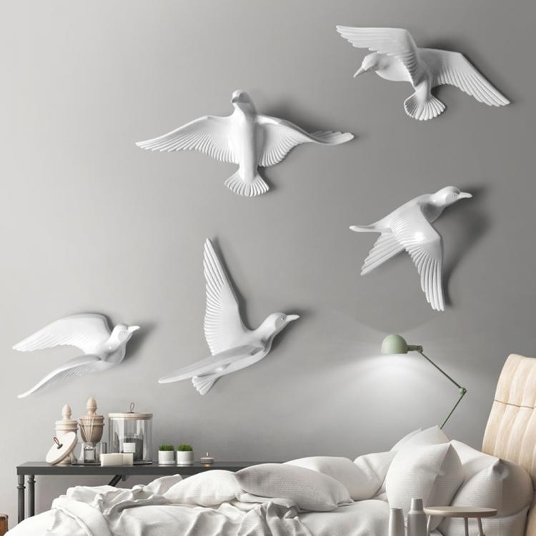 all in one place עיצוב פנים 5PCS European Resin Birds Wall Hanging Pigeon Crafts Decoration Home Livingroom Sofa TV Background 3D Wall Sticker Ornament Art