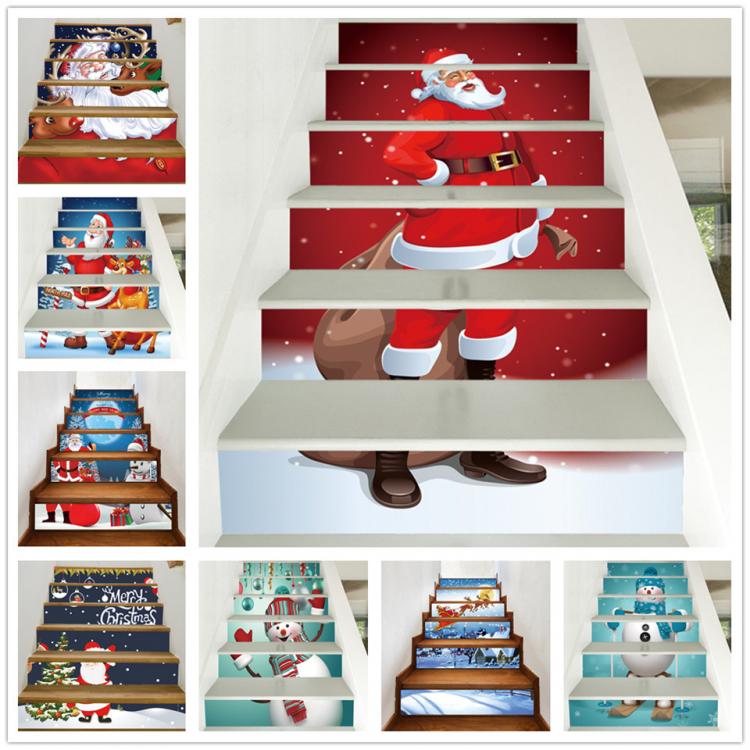 all in one place עיצוב פנים 6pcs/13pcs Santa Claus Stickers for Staircase PVC DIY Adhesive Wallpaper Christmas Stair Decoration Mural Decals trappen sticker