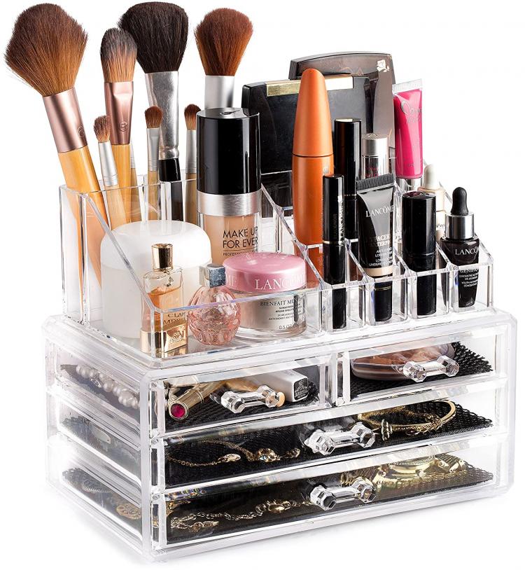 all in one place עיצוב פנים Cosmetic Storage Organizer Easily Organize Cosmetics, Jewelry Accessories Bathroom Counter or Dresser Clear Design storage box