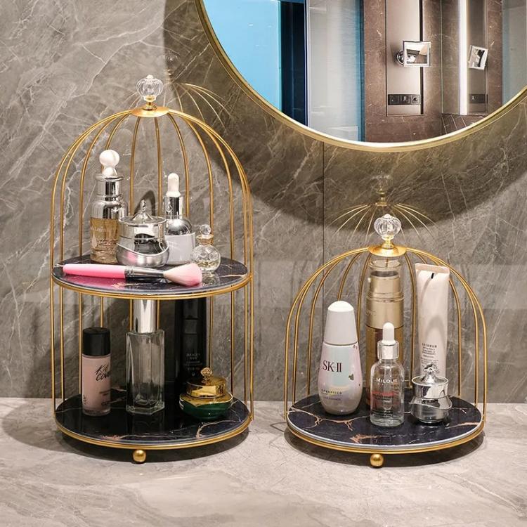 all in one place עיצוב פנים Iron Art Nordic Style Bird Cage Rack Lipstick Perfume Cosmetic Skin Care Product Storage Rack Finishing Table Rack