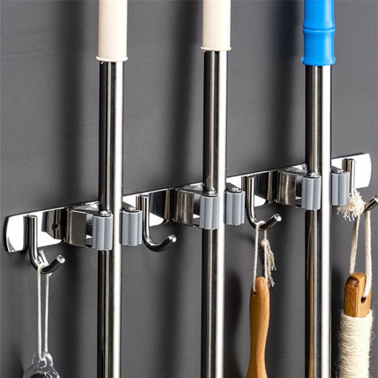 all in one place עיצוב פנים Wall Mounted Broom Holder Stainless Steel Mop Brush Mops Storage Hanger with Hook Multifunctional Kitchen Bathroom Organizer