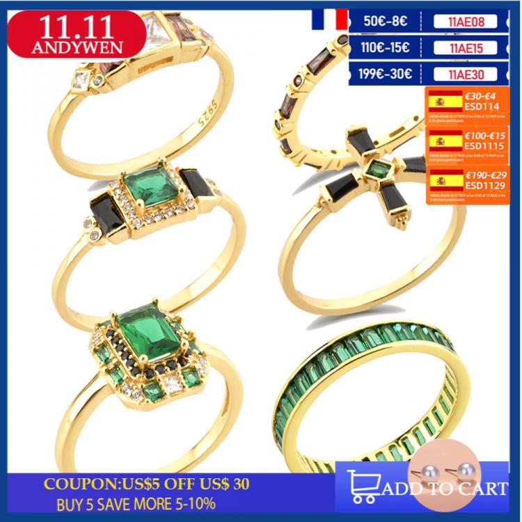 all in one place תכשיטי אופנה ANDYWEN 925 Sterling Silver Gold Clear Green Zircon Ring Collection Luxury Anillofino Marilyn Crystal Black Women Wedding