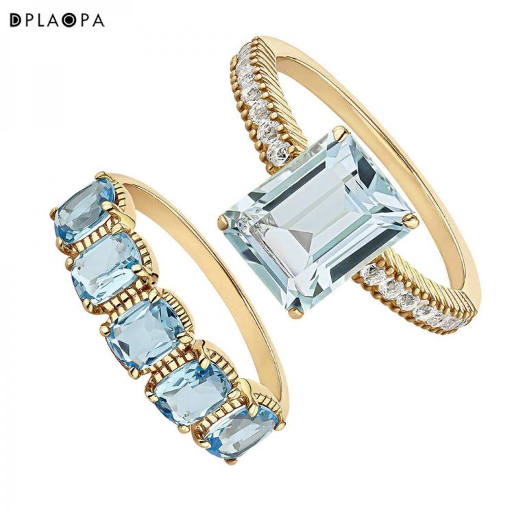 all in one place תכשיטי אופנה DPLAOPA 925 Sterling Silver Gold Coated Silver Topaz Ring Blue Light Women Ring Women Fine Jewelry Luxury Wedding Jewels