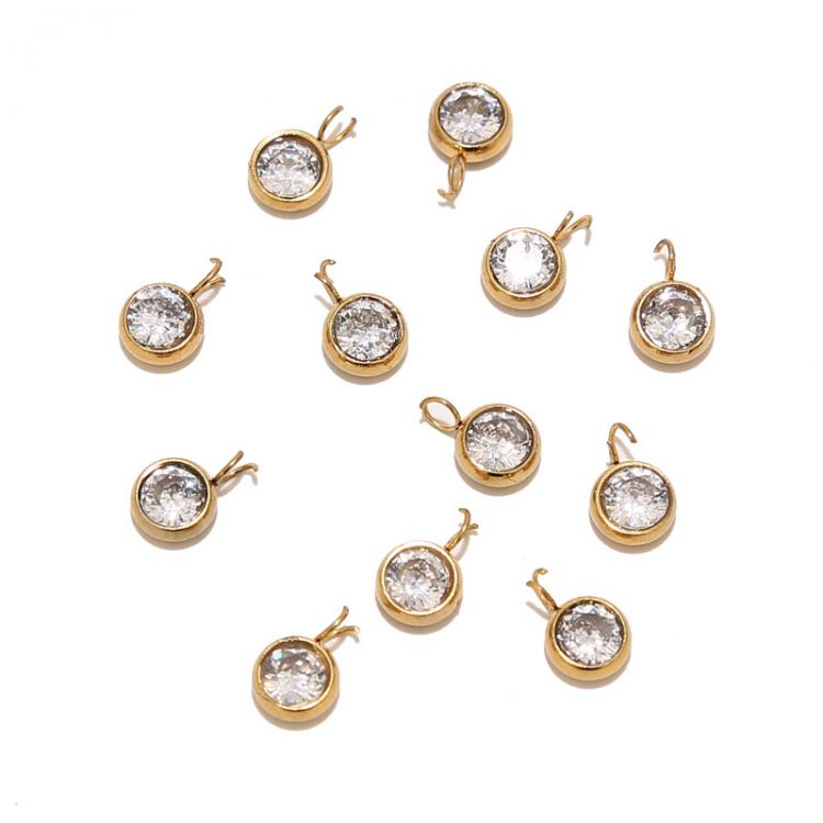 all in one place תכשיטי אופנה 10pcs Stainless Steel AAA Clear Zircon Birthstone Charms Tiny Gold Pendants for Necklace Bracelet Jewelry Making