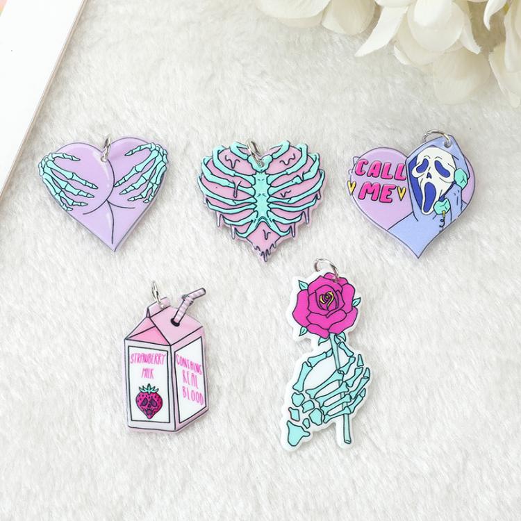 all in one place תכשיטי אופנה 10Pcs Pastel Goth Ghost Charms Spooky Creative Acrylic Heart Skeleton Rose Butt Pendant For Earring Necklace Diy Making